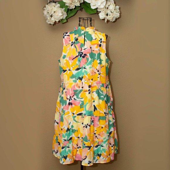 NWT Loft Floral Ruffle Tiered Swing Dress size L - Picture 3 of 8